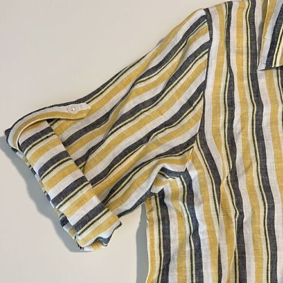 Ellen Tracy Linen Front Tie Button Down Collar Stripe Top Women's Size L - Picture 9 of 16